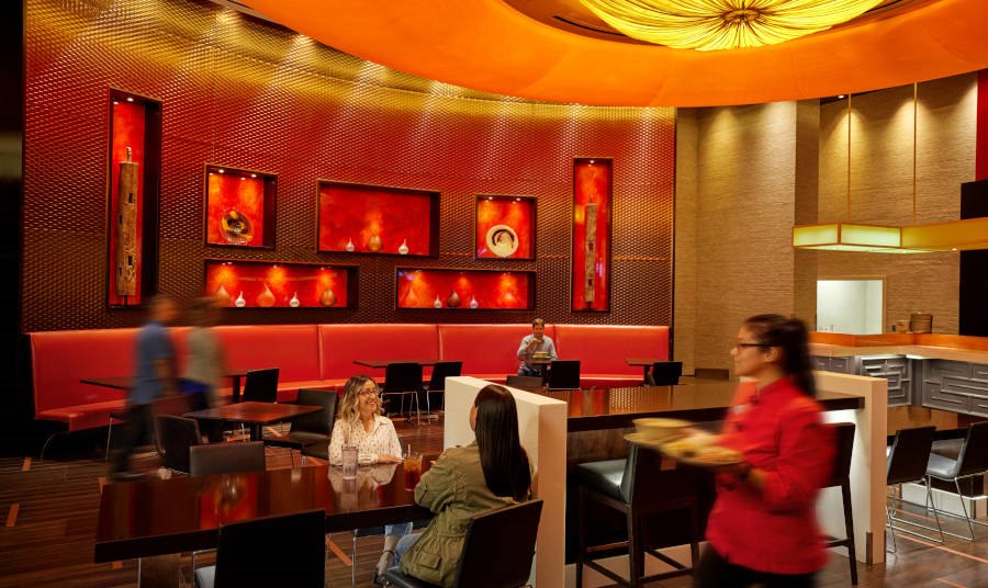 People eating at an Asian Restaurant