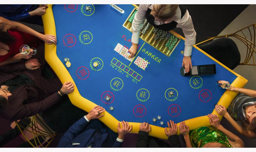 Overhead view of a baccarat table