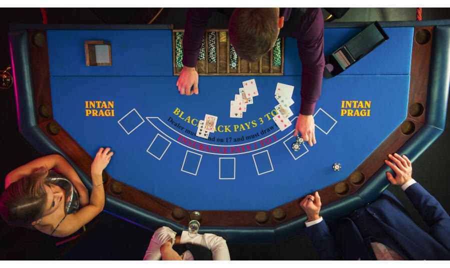 Overhead view of a Blackjack table at a Casino