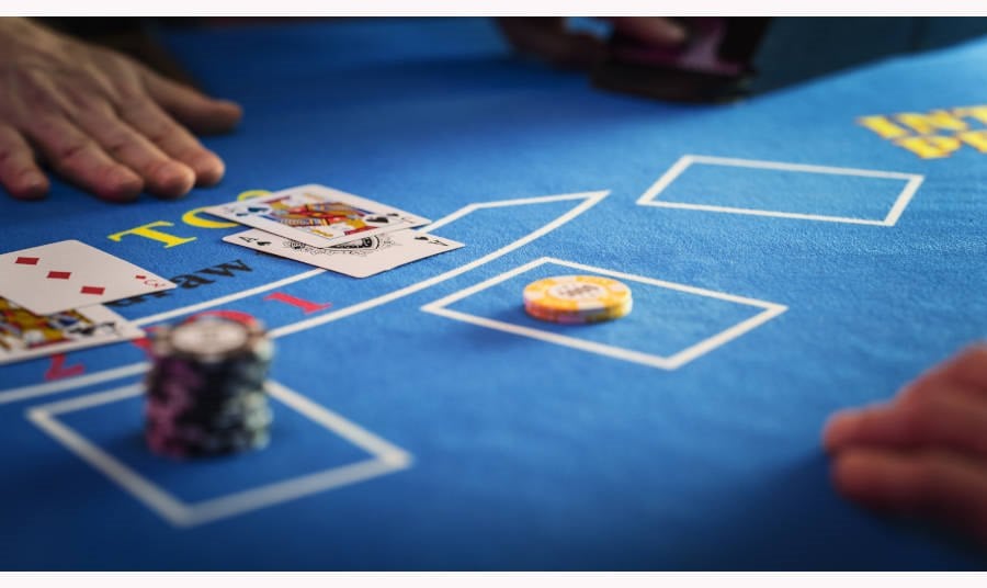 Close Up on Casino Blackjack Gambling Table