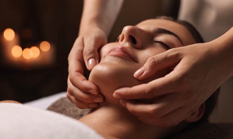 Close up of a women getting a face massage