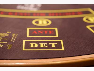 Close up of a poker table at a Casino